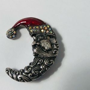 Christmas Santa Half Moon Man Brooch